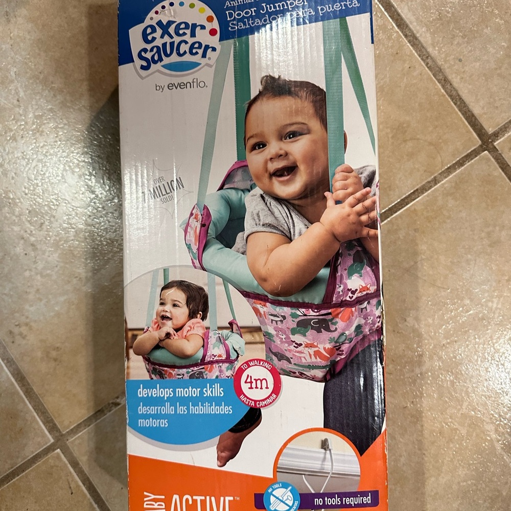Evenflo ExerSaucer Door Jumper - Pink and Green